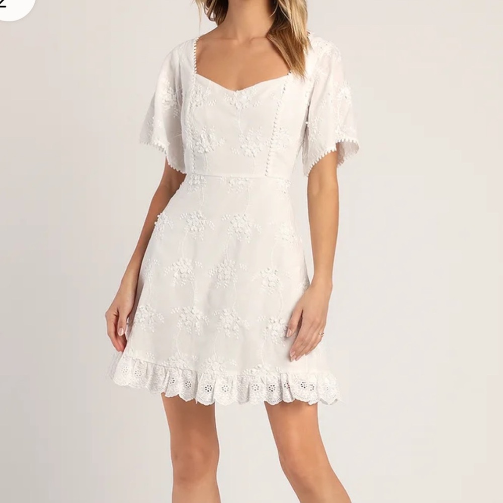 Morning in Mallorca White Cotton Eyelet Short Sleeve Mini Dress